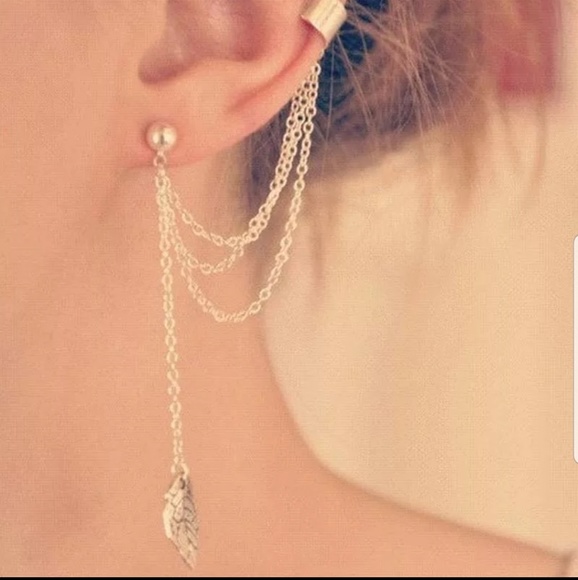 ☆Cindy☆ Feather Chain and Cuff Earring - Picture 2 of 4